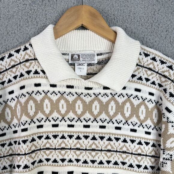 Vintage 90s Made in USA Short Sleeve Knit‎ Sweater L – Retro Geometric Pattern - Picture 2 of 11